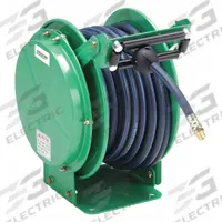 Spring Return Hose Reel: 50 ft (3/8 in I.D.), 3/8 in MNPT, 300 psi Max Op Pressure, Steel, Green (MPN 31XG65). Key specifications — Reel Color: Green; Hose Capacity: 50 ft (3/8 in I.D.); Overall Dimensions: 14 in L x 11-1/4 in W x 15-3/8 in H; Swivel Material: Steel; Hose End Configuration: 3/8 in MNPT; Brand: SPEEDAIRE.