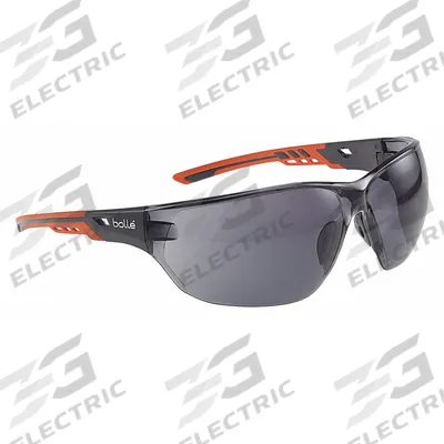 BOLLE SAFETY Safety Glasses: Gray Lens, Frameless, Platinum, Gray/Orange Frame - Padded Comfort-Fit Safety Glasses