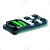 MURRELEKTRONIK M12 distribution block: EXACT12, 4 Ports, 5 Pole M12 Female (MPN 8000-84500-0000000). Key specifications — IP Rating: IP65; Features: Plastic Housing; For Use With: 12-Pole Screw Terminal Cap.