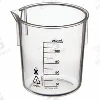 APPROVED VENDOR Beaker: Low Form, Polymethylpentene, Clear, 250 mL, 90.1 mm Outside Dia, Non-Sterile (MPN 6FAF1). Key specifications — Clarity: Clear; Body Color: Colorless; Brand: APPROVED VENDOR; Product Type: Beaker; Includes Graduations: Yes; Beaker Type: Low Form.