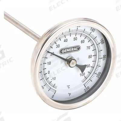 GENERAL Dial Thermometer: 0°F to 220°F /-18°C to 104°C, +/- 1.5% Accuracy - Dial Thermometers for Compost