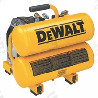 DEWALT Portable Air Compressor: Oil Lubricated, 4 gal, Twin Stack, 1.1 hp, 3.4 cfm @ 90 psi, 120V AC (MPN D55151). Key specifications — attr48686: Oil Lubricated; attr48685: 120V AC; attr48678: 14 A; attr48671: DEWALT; attr124308: Standard (75 dBA or more).