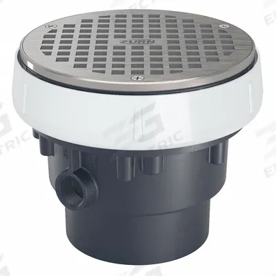 ZURN Floor Drain: 5 in Overall Dia, 5 3/8 in Grate Size, 4 in Nominal Pipe Size - Height Adjustable Floor Drains
