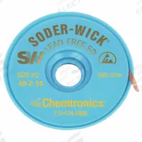 CHEMTRONICS Desoldering Wick: Rosin Flux, # 2, 0.06 in, 10 ft, Yellow, ESD-Safe (MPN 40-2-10). Key specifications — Color: Yellow; Brand: CHEMTRONICS; Manufacturer Part Number: 40-2-10.