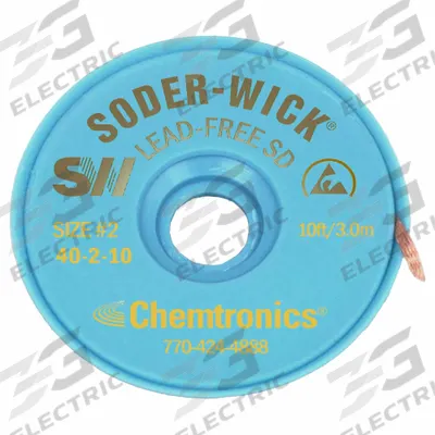 CHEMTRONICS Desoldering Wick: Rosin Flux, # 2, 0.06 in, 10 ft, Yellow - Rosin Flux Desoldering Braids