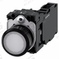 SIEMENS Illuminated Push Button: Illuminated, Flush Profile, Non-Metallic, 22 mm, 1NO/1NC (MPN 3SU1103-0AB60-1FA0). Key specifications — Brand: SIEMENS; Action: Momentary; Series: 3SU; Push Button Material Type: Non-Metallic.