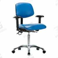 ESD Task Chair: Vinyl, Arms Included, Ht Range 21 1/2 in to 29 in, 18 1/2 in Seat Wd, 17 in Seat Dp (MPN BR-ESD-VMBCH-CR-T1-A1-NF-EC-ESDBLU). Key specifications — Foot Support: No; Back Tilt Backward: 13.5°; Back Tilt Forward: 10.5°; Base Material: Aluminum; Brand: APPROVED VENDOR; Product Type: ESD Task Chair; ESD-Safe: ESD-Safe; Seat Tilt Backward: 3°.