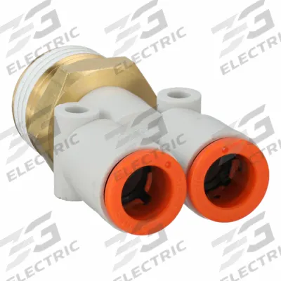 SMC Push-Fit Wye Fitting: 3/8 in OD x 3/8 in OD x 1/2 in Pipe x 3/8 in Pipe Size - Polybutylene & Brass Tube Fittings