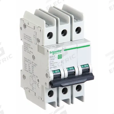 SCHNEIDER Miniature Circuit Breaker: 1 A Amps, 14kA at 120/240V AC, Screw Clamp - D-Curve, 3-Pole UL489 DIN Rail-Mount Miniature Circuit Breakers