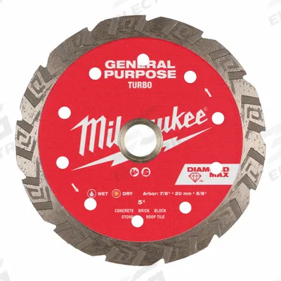 MILWAUKEE Diamond Saw Blade: Block/Brick/Concrete/Pavers/Roof Tile, 5 in Blade Dia. - Concrete & Asphalt-Cutting Blades