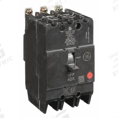 GE Molded Case Circuit Breaker: 40 A Amps, 14kA at 277/480V AC, Fixed, Lug - TEY-Frame GE Molded Case Circuit Breakers