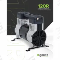 GAST Piston Air Compressor: 2 hp, 1 Phase, 200-240V AC, 145 psi Max Continuous Pressure, 12 scfm (MPN 120R689-P101-N800NX). Key specifications — attr50761: 200-240V AC; attr50712: GAST; attr51763: 1.