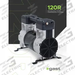 GAST Piston Air Compressor: 2 hp, 1 Phase, 200-240V AC, 145 psi Max Continuous Pressure, 12 scfm (MPN 120R689-P101-N800NX). Key specifications — attr50761: 200-240V AC; attr50712: GAST; attr51763: 1.