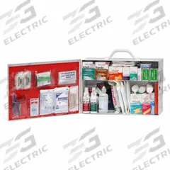 MEDIQUE First Aid Kit and Housing: 56 Components, ANSI/ISEA Z308.1-2021, Class B (MPN 756ansi). Key specifications — ANSI Standard Met: ANSI/ISEA Z308.1-2021; Adhesive Bandages Included: (100) Bandages; Oral and Inhalant Medicinals Included: (100) Ibuprofen; Topical Medicinals Included: (10) Antiseptic Wipes; Wound Dressings Included: Splint; Unitized: Unitized.