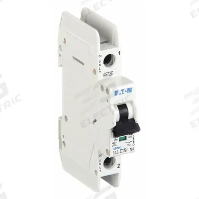EATON Miniature Circuit Breaker: 15 A Amps, 48V DC, 14kA at 277/480V AC, Screw Clamp - C-Curve, 1-Pole UL489 DIN Rail-Mount Miniature Circuit Breakers