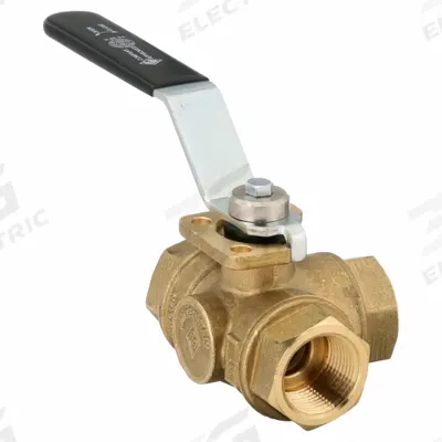 BONOMI Manual Three-Way Ball Valve: 3/4 in, Brass, L Flow, FNPT x FNPT x FNPT - L-Port Brass Ball Valves