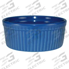 ITI Fluted Ramekin: 8 oz Capacity, Vitrified Stoneware, Blue, Microwaveable, Dishwasher Safe (MPN RAMF-10-LB). Key specifications — Microwaveable: Yes; Oven Safe: No; Brand: ITI; Material: Vitrified Stoneware; Color: Blue; NSF Certified: No; Dishwasher Safe: Yes.