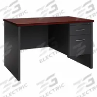 HIRSH Office Desk: Particle Board, Charcoal/Mahogany, 1 Pedestals, 2 Drawers, 48 in Overall Wd (MPN 20540). Key specifications — Desktop Material: Particle Board; Includes Modesty Panel: Yes; Kit Product Type: Rectangular Office Desk; Desktop Color: Charcoal; Brand: HIRSH; Frame Color: Mahogany; Frame Material: Steel; Product Type: Rectangular Office Desk.