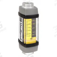 HEDLAND Mechanical Flowmeter: Petroleum Fluid Meter, Scale, Variable Area, Inline, Universal, NPTF (MPN H601A-001). Key specifications — Display Type: Scale; O-Ring Material: Viton; Includes Flow Rate Adjustment Knob: No; Includes Pressure Guage: No; Mounting Orientation: Universal; Unit Of Measure: Liters; Brand: HEDLAND; Accuracy: +/-2%.