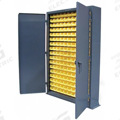 STRONG HOLD Bin Cabinet: 48 in x 10 in 72 in, 0 Shelves, 187 Bins, Yellow, Solid, 12 ga Panel - Space-Saving Shallow Bin Cabinets