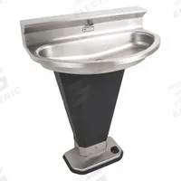 ACORN Wash Fountain: Black/Silver, Stainless Steel, Oval, 17 1/4 in Overall Wd, P-Trap Drain (MPN 3401-0003). Key specifications — Bowl Shape: Oval; Drain Type: P-Trap; Color: Black/Silver; Brand: ACORN; Series: Wash-Ware; Sink Material: Stainless Steel; ADA Compliant: ADA Compliant.