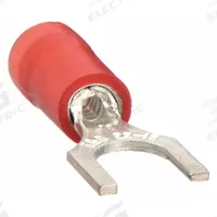 STA-KON Fork Terminals: Red, Nylon, 1/4 in Stud Size, 22 AWG – 16 AWG Wire Range, Std Fork, 600 V (MPN RA18-14F). Key specifications — Barrel Style: Insulation Grip; Manufacturer Part Number: RA18-14F; Brand: STA-KON; Series: RA1163.
