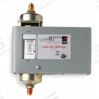 Mechanical Lube Oil Pressure Control: 8 psi to 70 psi, 90 sec Delay, Alarm Circuit Included (MPN P128AA-1C). Key specifications — Refrigerant Type: Non-Corrosive; Brand: JOHNSON CONTROLS; Input Voltage: 120V AC; Product Type: Mechanical Lube Oil Pressure Control; Alarm Circuit Included: Yes.