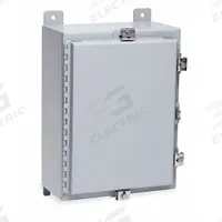 WIEGMANN Enclosure: Steel, 36 in x 30 in x 8 in, NEMA 12/13/4, Solid Cover, Hinged (MPN N4363008). Key specifications — Closure Method: Padlock Hasp; Brand: WIEGMANN; Knockouts: Not Included.