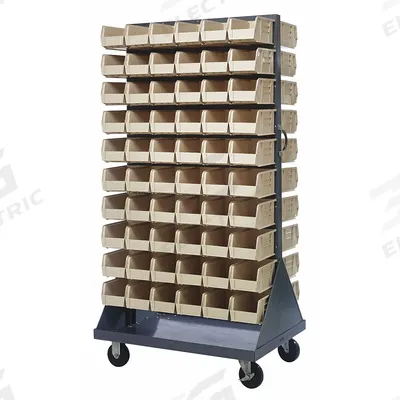 QUANTUM STORAGE SYSTEMS Mobile Louvered Floor Rack: 36 in x 24 in x 72 in, 120 Bins Included - Vertical Mobile Louvered Racks with Bins