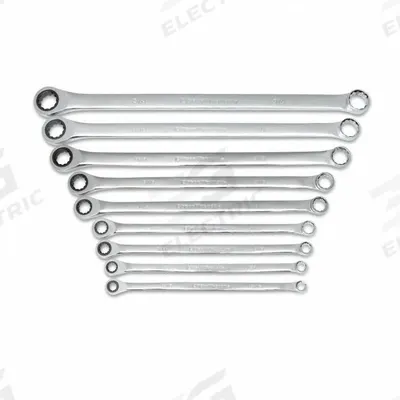 GEARWRENCH Box End Wrench Set: Alloy Steel, Chrome, 9 Tools - SAE, Double End, 12-Point, Ratcheting Box End Wrench Sets