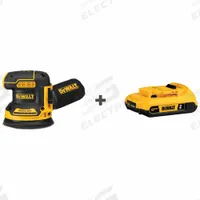 DEWALT Cordless Sander: 20V MAX, Battery Included, 5 in Dia, Random Orbital, Hook and Loop, 20 V (MPN DCW210B/DCB203). Key specifications — attr658803: Battery; attr658797: 2.0 Ah; attr658828: Disc Sander; attr658800: DEWALT; attr868314: 20 V.
