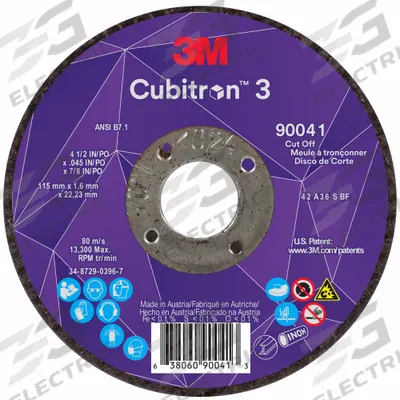 3M CUBITRON 3 Cut-Off Wheel: Type 27, 4 1/2" x 0.045" x 7/8", Ceramic - Cool-Cutting Cut-Off Wheels for Carbon & Stainless Steel