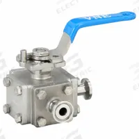 VNE Manual Three-Way Ball Valve: 1/2 in, 316 Stainless Steel, T Flow, 1,000 psi Max. Pressure (CWP) (MPN EG93CCC-6.5-T). Key specifications — Brand: VNE; Inlet Connection Entry: Side; Average Surface Roughness (Ra): 20 micron; Handle: Locking Lever.
