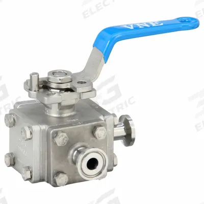 VNE Manual Three-Way Ball Valve: 1/2 in, 316 Stainless Steel, T Flow - 3A Compliant T-Port Stainless Steel Ball Valves