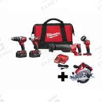 MILWAUKEE Cordless Combination Kit: 5 Tools, 18 V DC Volt, Battery Included, M18™, 494D23, 23Y581 (MPN 2696-24, 2630-20). Key specifications — attr1176460: Circular Saw.