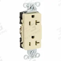 HUBBELL Receptacle: Decorator Duplex, 5-20, Ivory, 125V AC, 20 A, 2 Pole / 3 Wire (MPN DR20I)