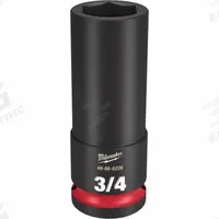 MILWAUKEE Deep Impact Socket: 1/2 in Drive Size, SAE, 3/4 in Socket Size, 6-Point, Deep, Friction (MPN 49-66-6226). Key specifications — attr1215501: MILWAUKEE; attr1215515: Black Phosphate; attr1215518: 3/4 in.