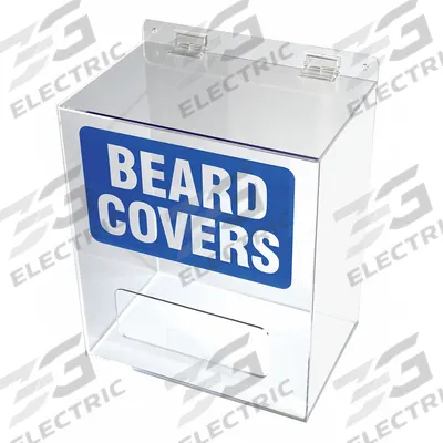 CONDOR Beard Cover Dispenser: Table/Wall, 12 in x 8 in x 15 1/2 in, Acrylic - Hinged Top Dispensers with Text for Bulk Protective Clothing