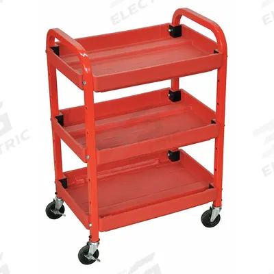 APPROVED VENDOR Utility Cart: 95 lb, 3 Shelves, 22 in L x 16 in W Self, Red - Service Utility Carts