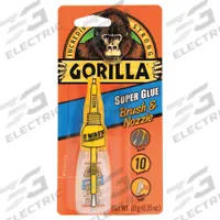 GORILLA Instant Adhesive: Super Glue Brush & Nozzle, Gen Purpose, 0.35 fl oz, Bottle, Clear (MPN 7500101). Key specifications — Series: Super Glue Brush & Nozzle; Primary Applications: General Purpose; Materials Bonded: Paper; Brand: GORILLA; Secondary Compatible Materials: Rubber.