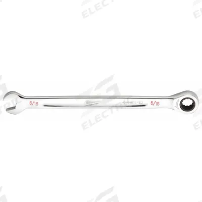 MILWAUKEE Ratcheting Combination Wrench: Chrome Vanadium Steel, Chrome, 5/16 in Head Size - SAE 12-Point Ratcheting Combination Wrenches