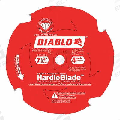 DIABLO Circular Saw Blade: 7 1/4 in Blade Dia., 4 Teeth, 0.07 in Cut Wd - Fiber Cement-Cutting Blades