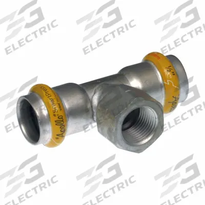 APOLLO Crimp Tee Fitting: 3/4 in Pipe x 3/4 in Pipe x 3/4 in CTS Size - Gas Stainless Steel Press Pipe Fittings