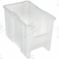AKRO-MILS Stacking Bin: 10 7/8 in x 17 1/2 in x 12 1/2 in, Clear, 75 lb Load Capacity, 13014SCLAR. Key specifications — Electrostatic Discharge: Not Electrostatic Discharge Conductive; Brand: AKRO-MILS; % Recycled Content: 0%.