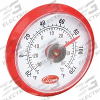 COOPER ATKINS Mechanical Food Service Thermometer: Refrigerator/Freezer, Analog, 1 1/2 in Dial Size (MPN 535-0-8). Key specifications — Accuracy: ±5 °F; Brand: COOPER ATKINS; Display Type: Analog; Features: Self Adhesive Tabs; NSF Certified: No; Thermometer Type: Refrigerator/Freezer Thermometer; Metal Detectable: Yes.