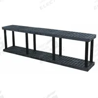 STRUCTURAL PLASTICS Plastic Shelving: 96 in x 16 in, 27 in Overall Ht, 2 Shelves (MPN S9616B). Key specifications — Resistance Properties: Corrosion-Resistant; Frame Material: Plastic; Shelving Material: High Density Polyethylene; Brand: STRUCTURAL PLASTICS.