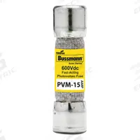 Solar Fuse: PVM Series, Fast-Acting, 15 A, 600 V DC (MPN PVM-15). Key specifications — Series: PVM; Brand: BUSSMANN.