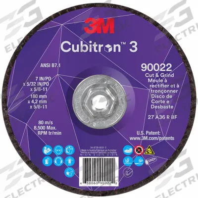 3M CUBITRON 3 Cut-Off and Grinding Wheel: Type 27, 7" x 5/32" x 5/8"-11 - Cool-Cutting Combination Wheels for Carbon & Stainless Steel