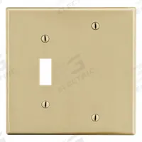 HUBBELL Wall Plate: Combo, 2 Gang, Ivory, Std Size (MPN P113I). Key specifications — Brand: HUBBELL; Material: Polycarbonate.