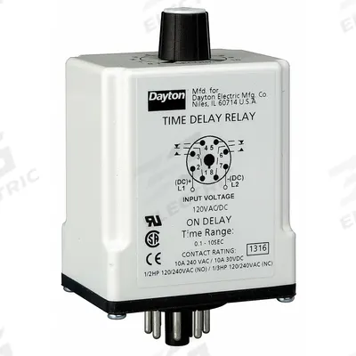 Dayton Single Function Time Delay Relay: Socket Mounted, 240V AC, 10 A, 8 Pins/Terminals - Socket-Mounted Relays